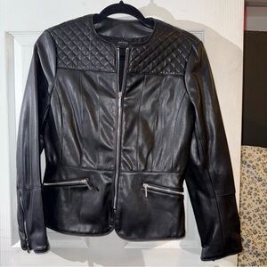 Zara Black Leather Jacket with Quilted Detail
